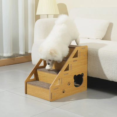 3-Tier Wooden Pet Steps Pet Stairs for High Bed Climbing Non-Slip Surface Wooden Dog Ramp Pet Steps to Access Couches and Beds