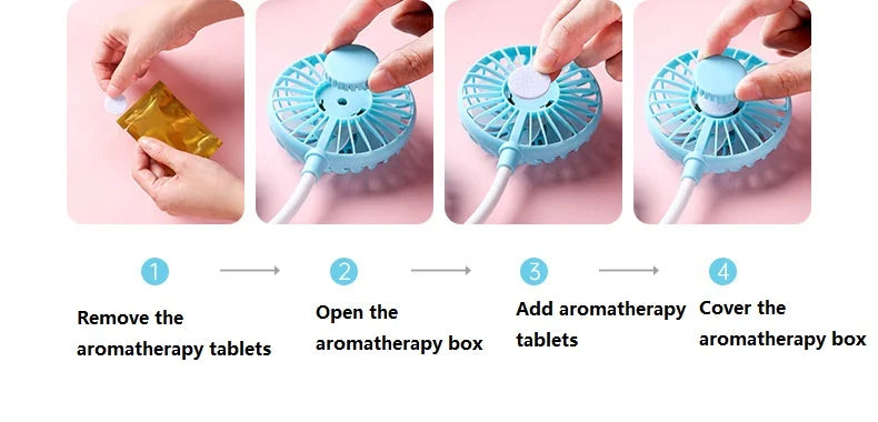 USB Fan With Aromatherapy diffuser Portable Electric Fan Mini Cooling fan Rechargeable Hanging Neck Fan With Light