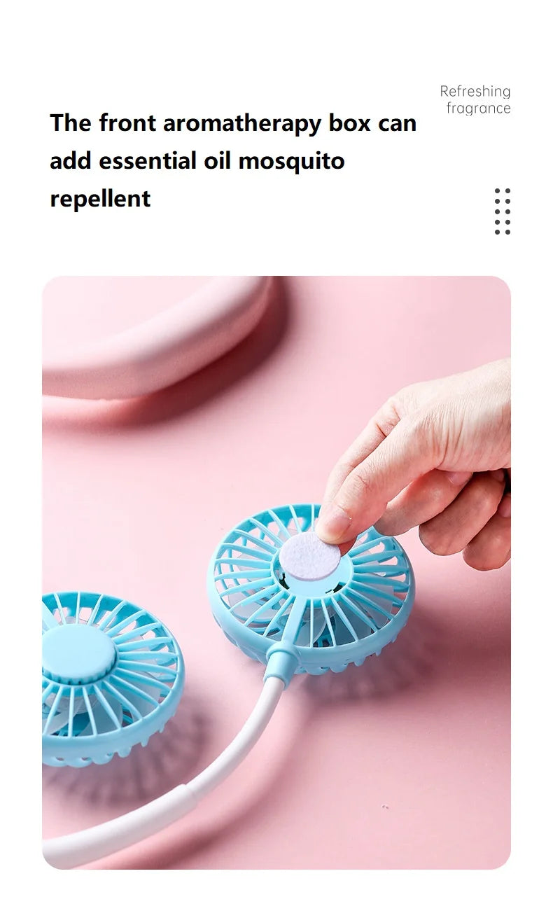 USB Fan With Aromatherapy diffuser Portable Electric Fan Mini Cooling fan Rechargeable Hanging Neck Fan With Light