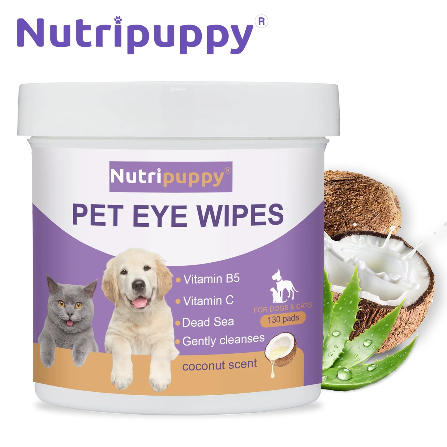 Pet Eye Cleaning Wipes for Dogs & Cats,Gentle Tear Stain Remover, Vitamins Formula | 130pcs Soft & Safe Eye Care