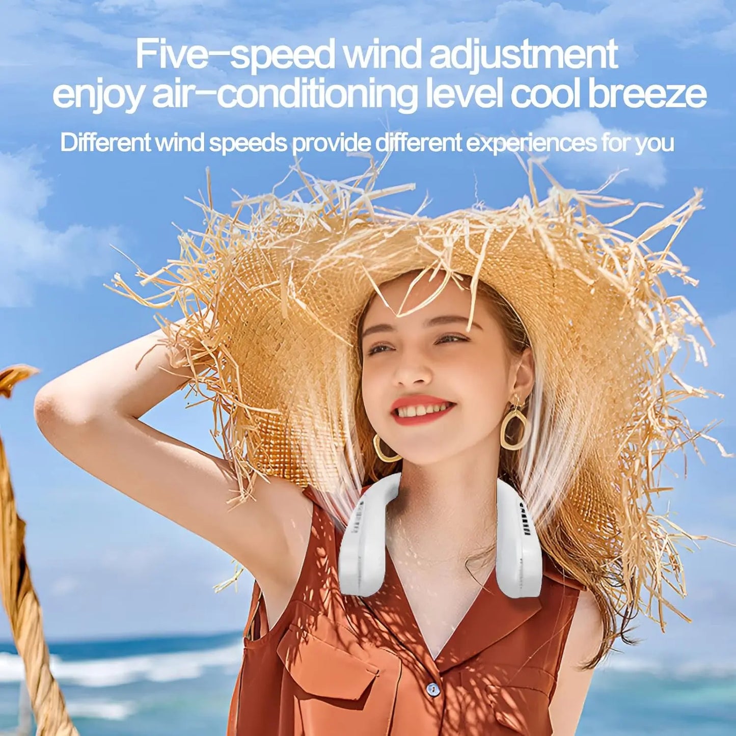 【2023 New】New Portable All Angles Neck Fan, Hands Free Bladeless Fan, Wearable with Headphone Design,Rotatable hanging neck