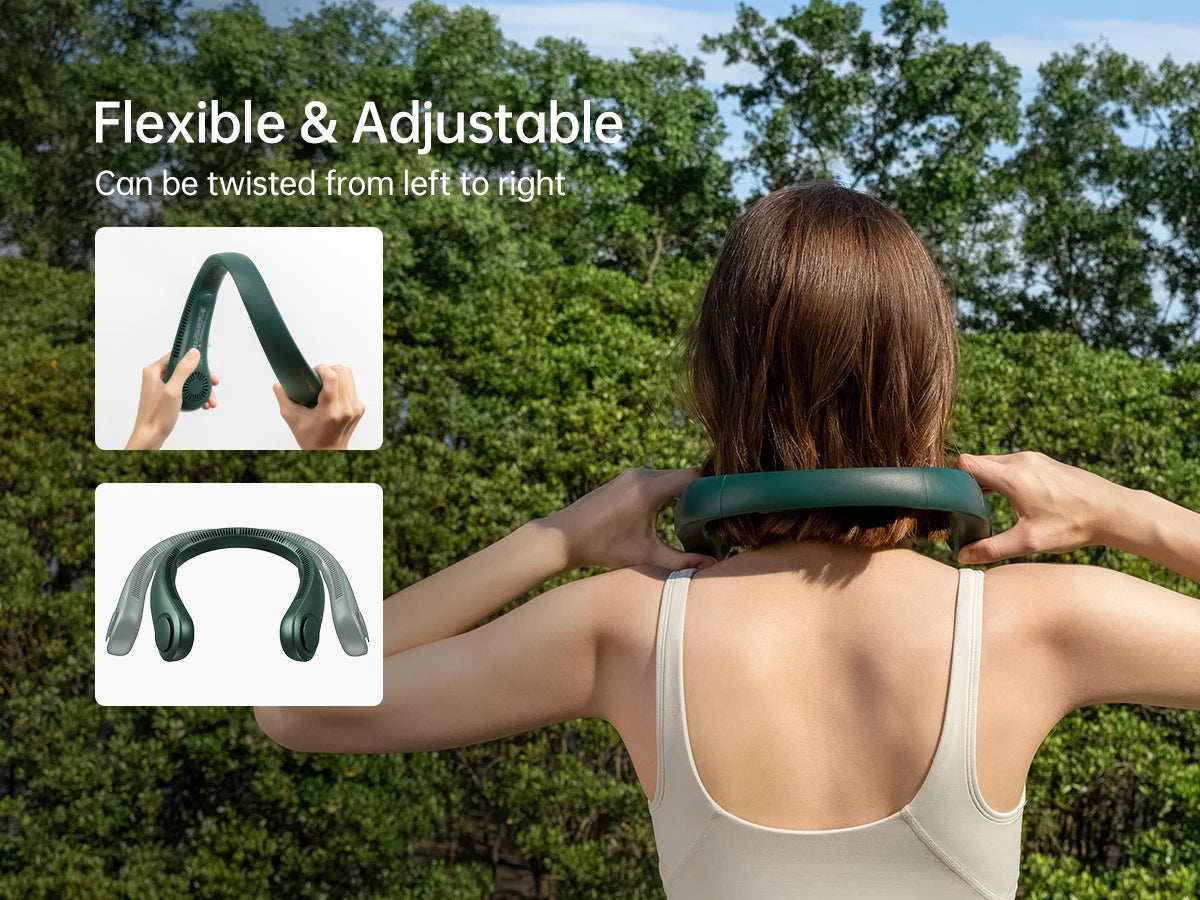 JISULIFE Portable Neck Fan, 4000 mAh Battery Rechargeable,5 Speeds Adjustable,Twistable Hands-Free Bladeless Neckband for Sports