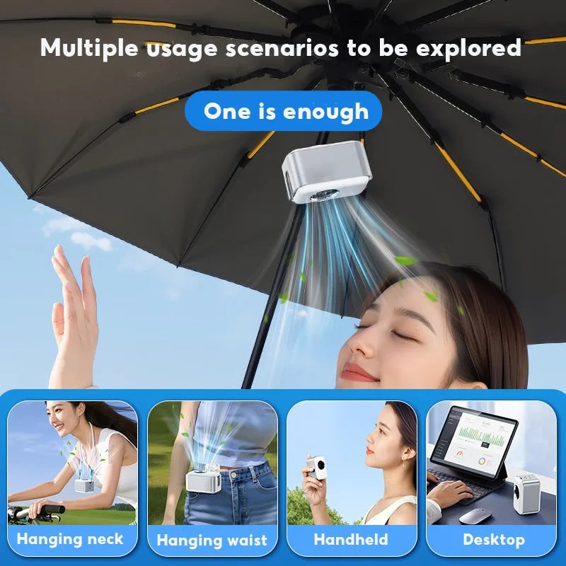 Eary Portable Handheld Mini Clip-On Fan for Umbrella 100 Speed 2000mAh Recharge Quiet Small Fan With Lanyard Fits 0-30mm Handle