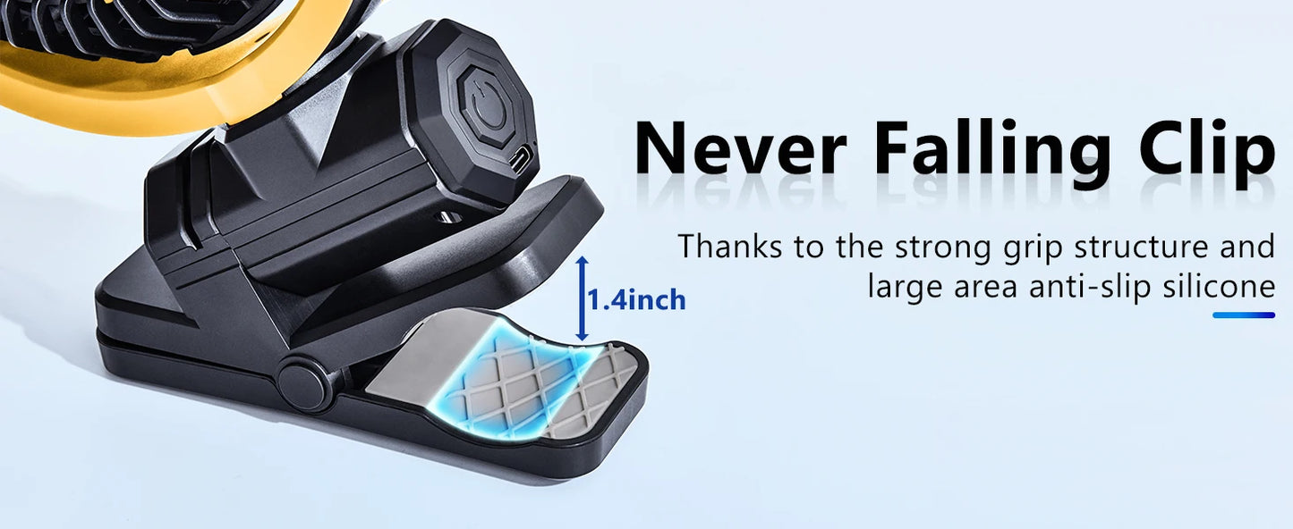 Eary Portable Car Clip On Fan Battery Operated 3 Speed Wind 900 Rotate Quiet Small Air Cooling Fan For Desk Camping Stroller Fan