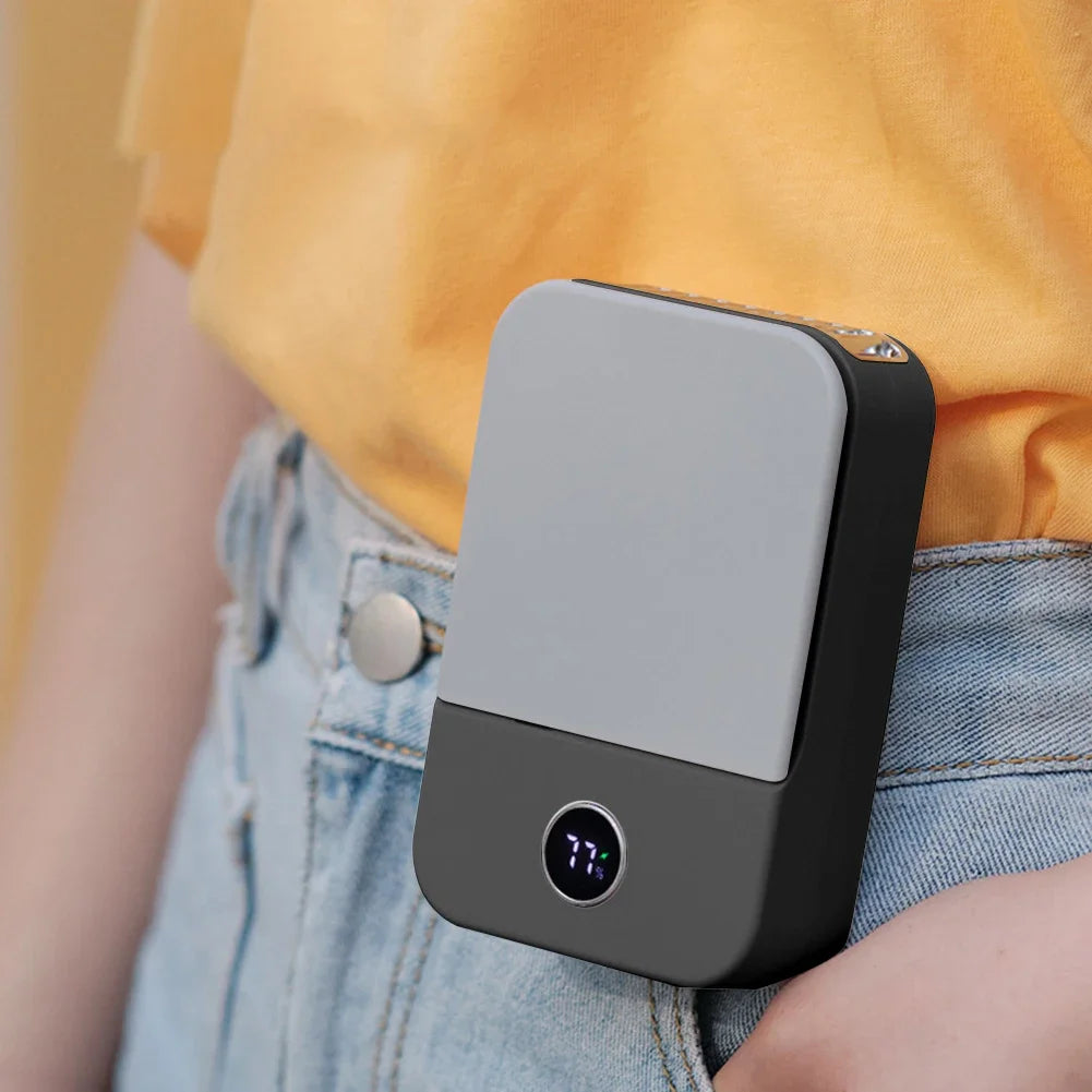 Portable USB Rechargeable 3 Speed Mute Personal Waist Clip on Summer Air Cooler Mini Digital Display Hanging Neck Fan