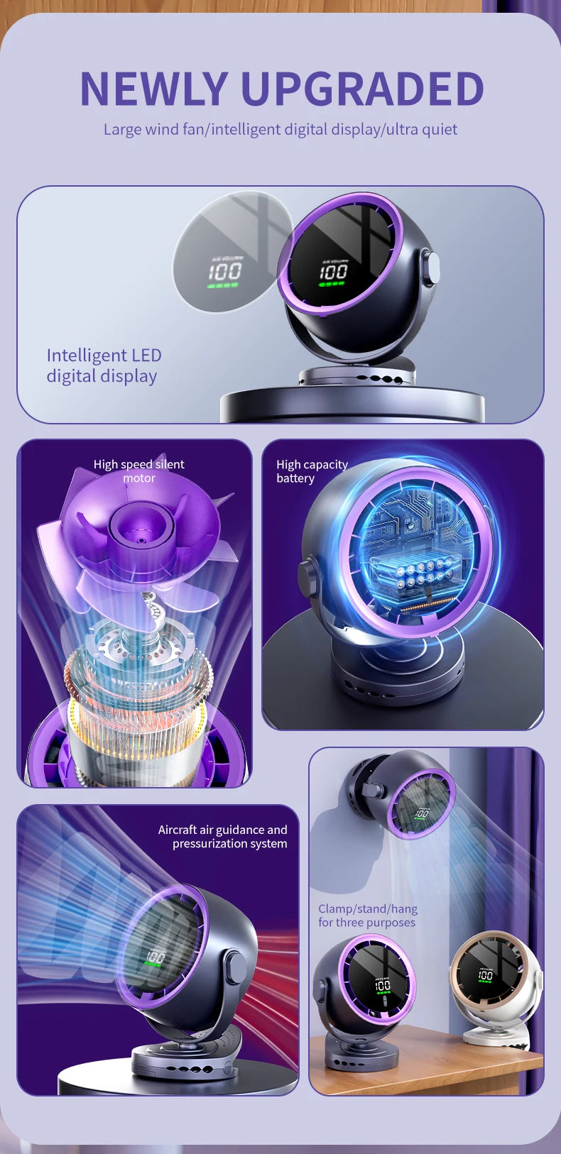 Electric Fan Clip Small Fan USB Charging Fan Turbine High Speed Office Wall Mounted Fan Desktop Desktop 8 Inch Small Fan
