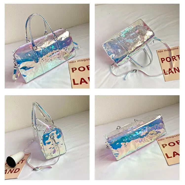 Colorful Bright Travel Bag Summer Women's Beach Handbag Leisure Fitness Swim Gym Bag Clear Jelly Portable Laser Transparent Tote