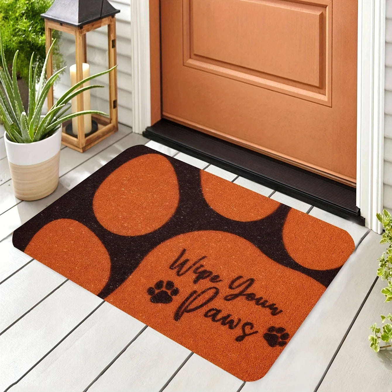 Orange and Black Dog Paw Print Pet Doormat Non-slip and Wear-Resistant "Wipe Paws" Floor Mats Suitable for Indoor and Outdoor