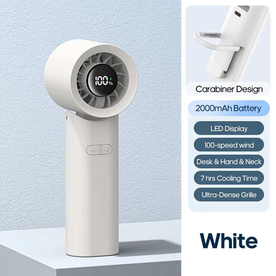 New Portable Foldable Handheld Fan 100 Speed with LED Digital Display 2000mAh Multi-angle Adjustable Turbo Fan for Home Outdoor