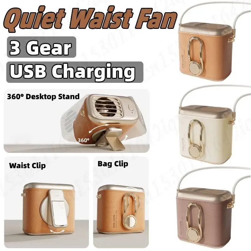 Waist/Neck Desktop Fan Portable Air Cooling Fan 4000mAh Clip-on Air Conditioner Fans Auto Ventilator Quiet Neckband Fan Cooler