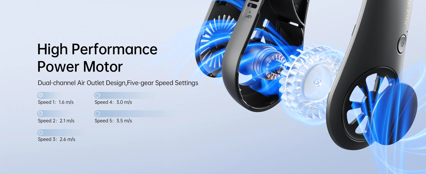 JISULIFE Portable Neck Fan,Hands-Free Bladeless, 5 Speeds,4000 mAh Rechargeable Battery,Twistable Operated Wearable Neckband Fan