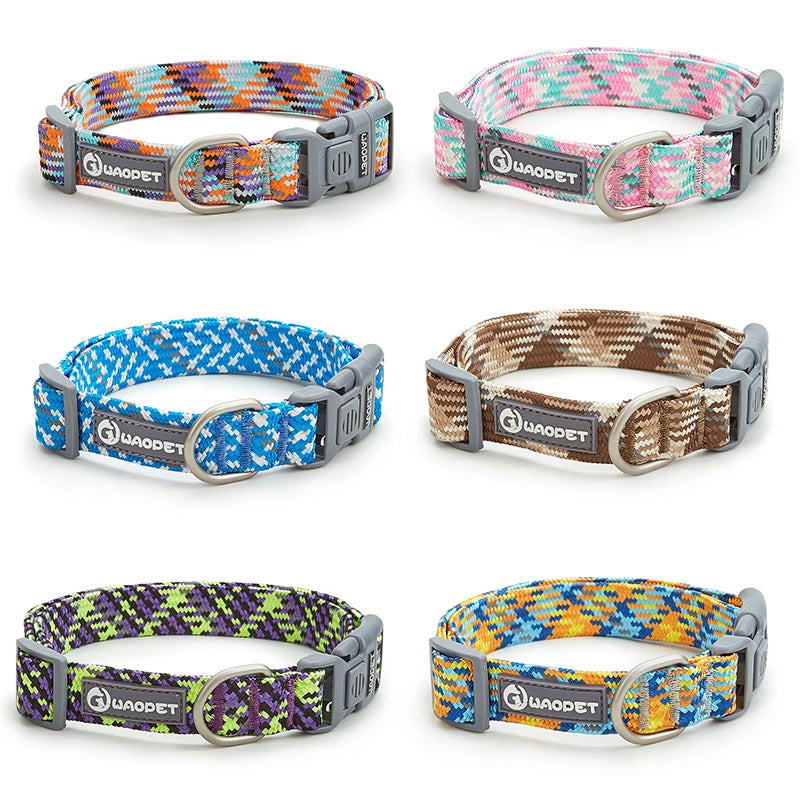 Adjustable Puppy Dogs Collar Medium Large For Dog Choker Ring Durable Reflective Nylon Pet Cat Collar Breathable Bulldog Harness