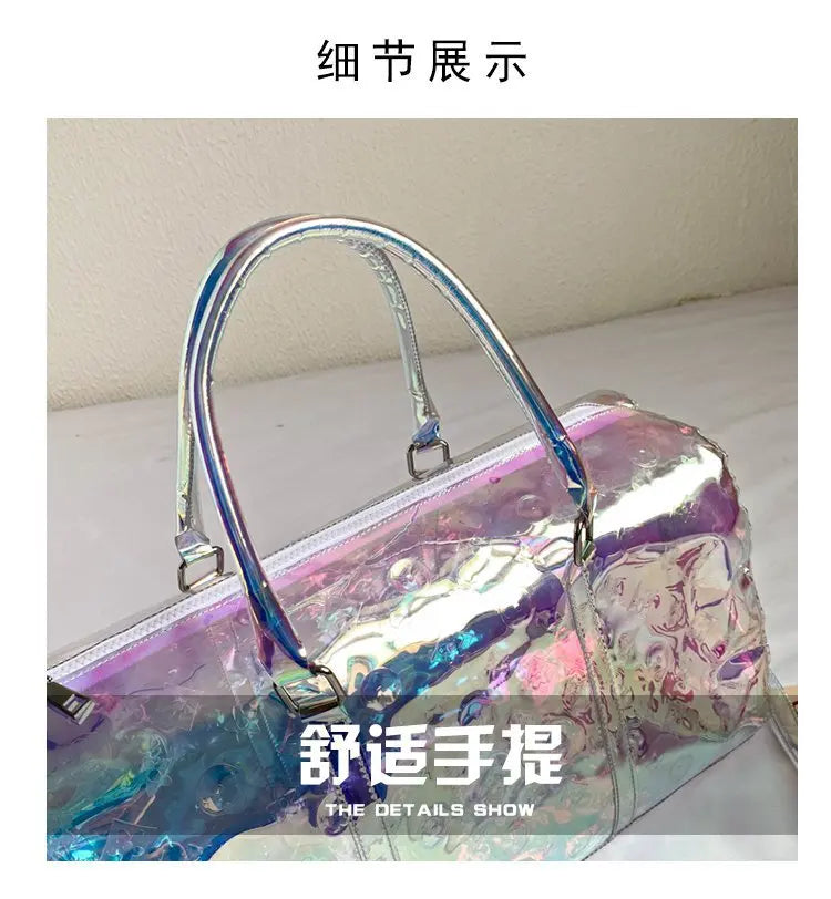 Colorful Bright Travel Bag Summer Women's Beach Handbag Leisure Fitness Swim Gym Bag Clear Jelly Portable Laser Transparent Tote