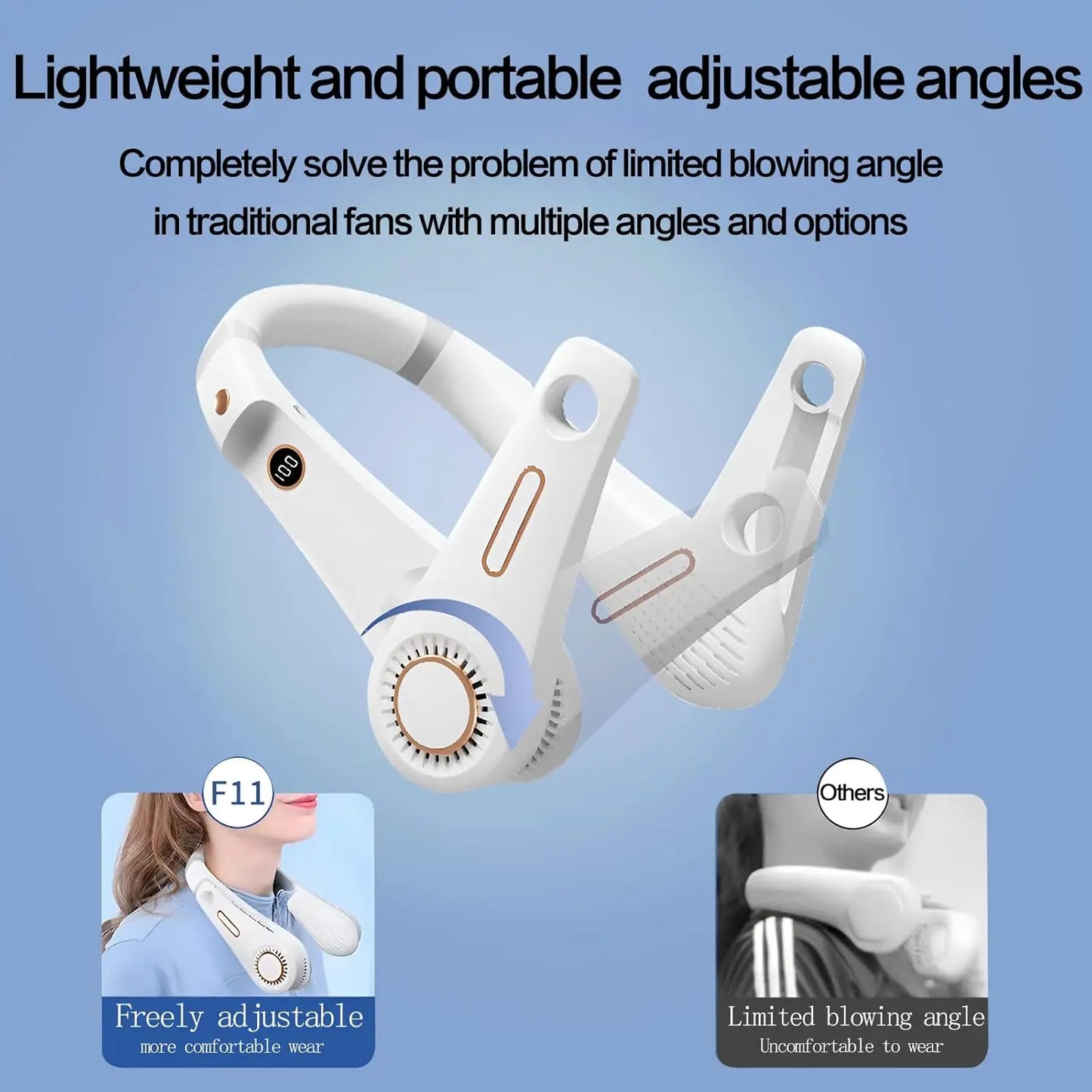 【2023 New】New Portable All Angles Neck Fan, Hands Free Bladeless Fan, Wearable with Headphone Design,Rotatable hanging neck