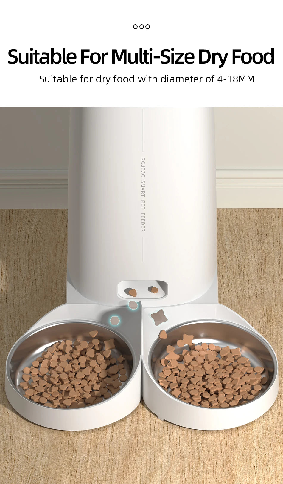ROJECO Automatic Cat Feeder Pet Smart Cat Food Kibble Dispenser Remote Control Auto WiFi Double Feeder For Cats Dog Accessories