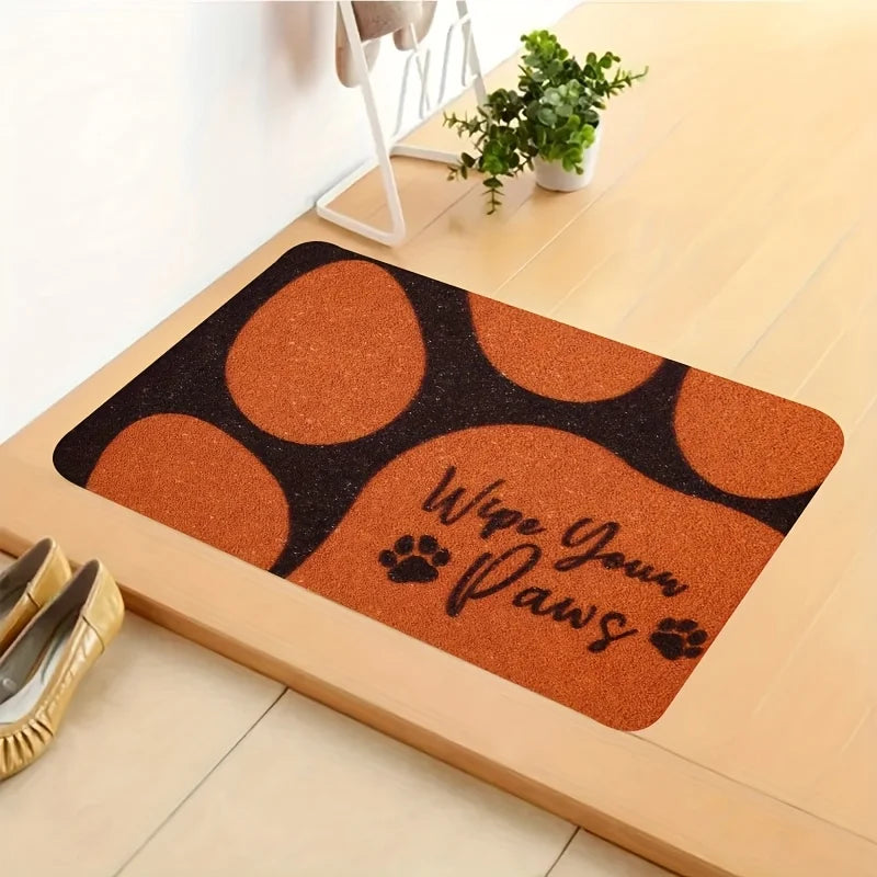 Orange and Black Dog Paw Print Pet Doormat Non-slip and Wear-Resistant "Wipe Paws" Floor Mats Suitable for Indoor and Outdoor
