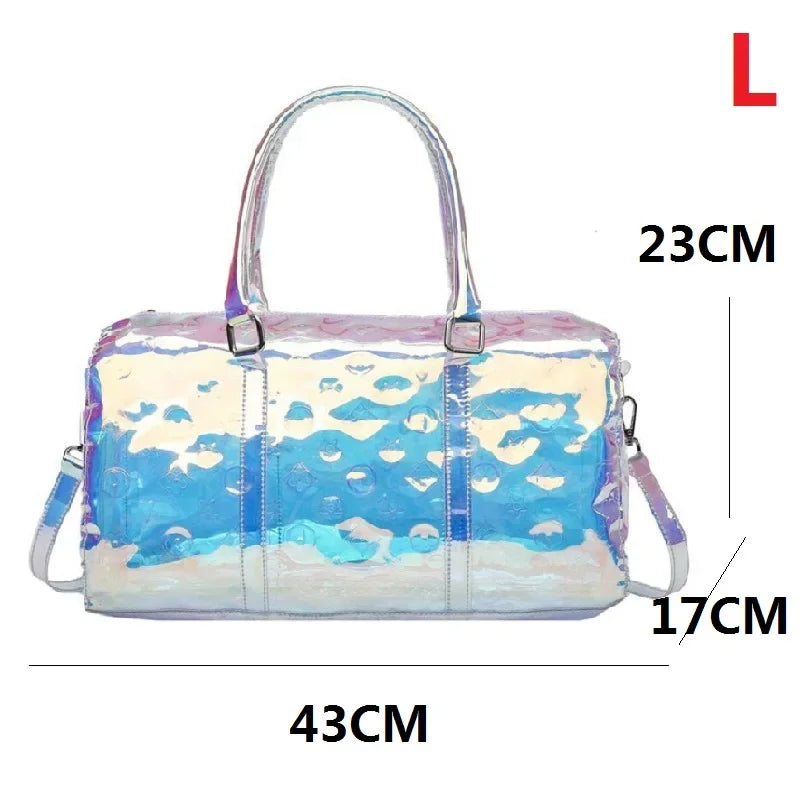 Colorful Bright Travel Bag Summer Women's Beach Handbag Leisure Fitness Swim Gym Bag Clear Jelly Portable Laser Transparent Tote