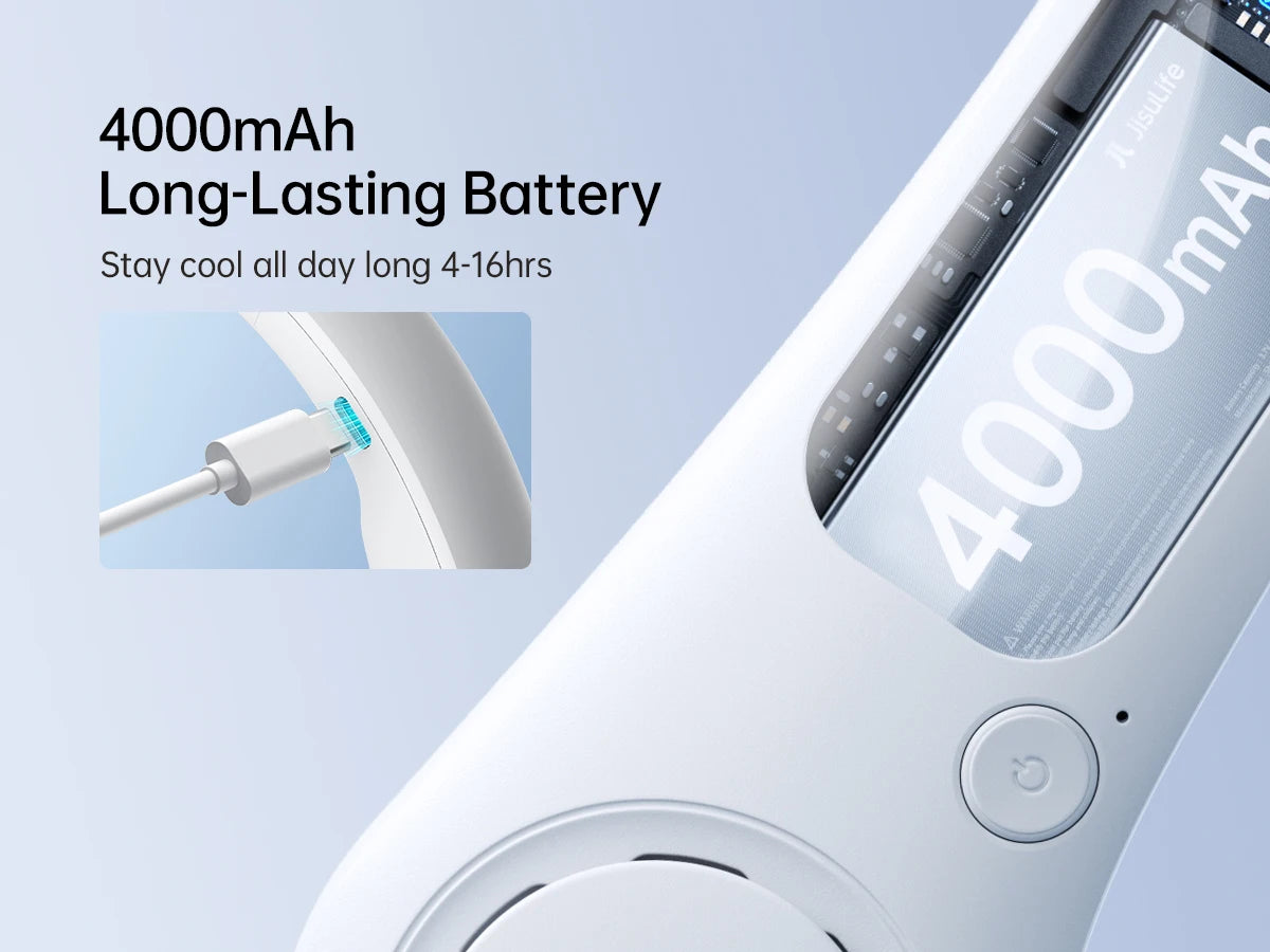 JISULIFE Portable Neck Fan, 4000 mAh Battery Rechargeable,5 Speeds Adjustable,Twistable Hands-Free Bladeless Neckband for Sports