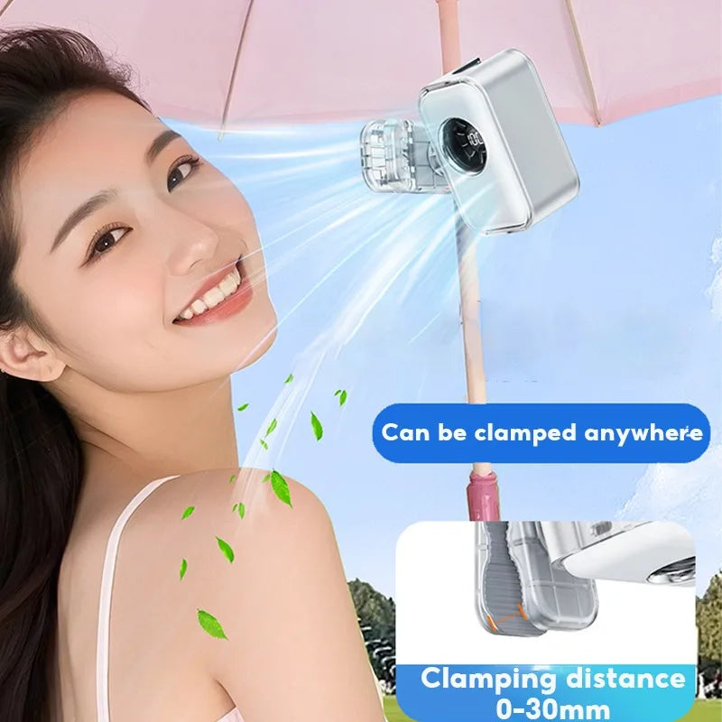 Eary Portable Handheld Mini Clip-On Fan for Umbrella 100 Speed 2000mAh Recharge Quiet Small Fan With Lanyard Fits 0-30mm Handle