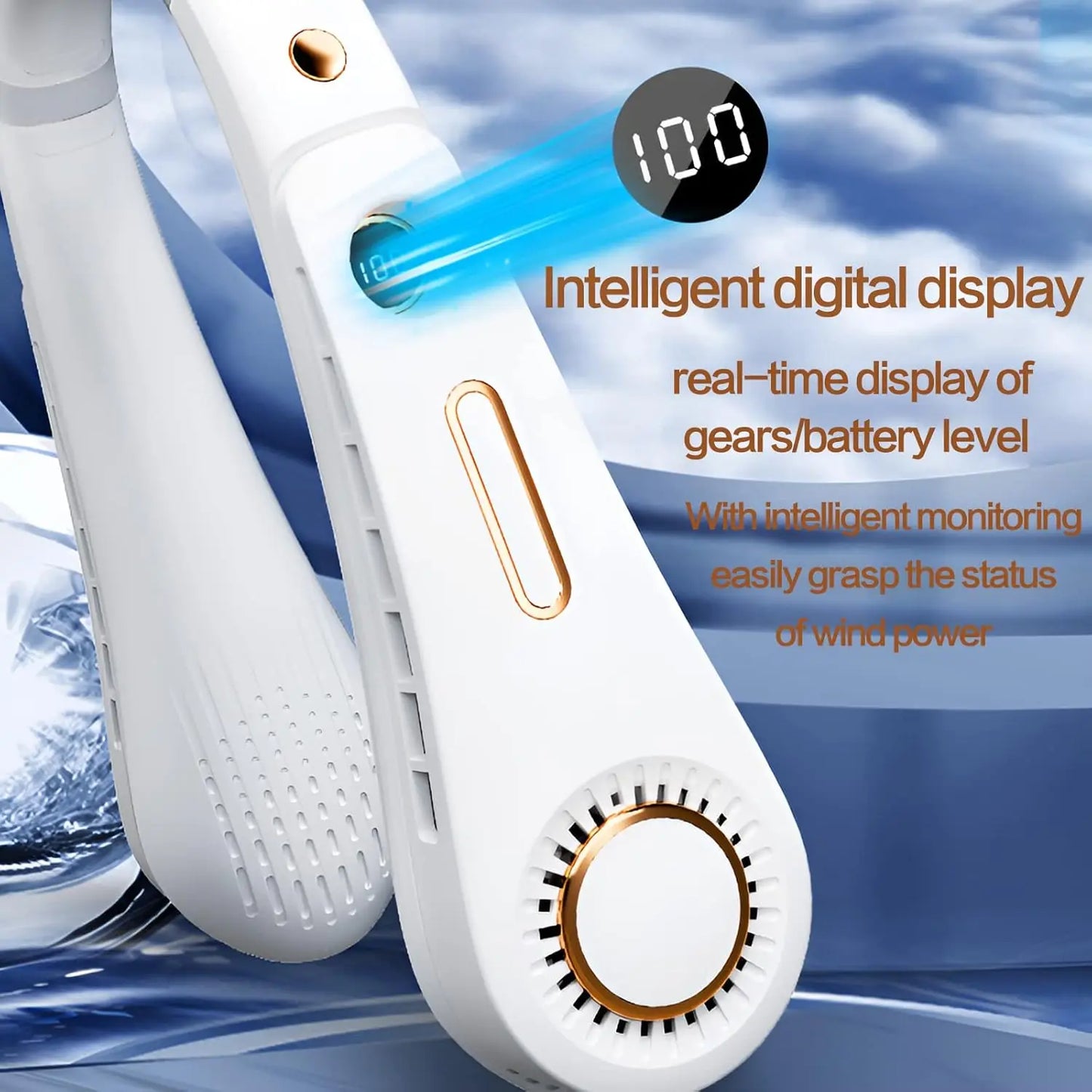 【2023 New】New Portable All Angles Neck Fan, Hands Free Bladeless Fan, Wearable with Headphone Design,Rotatable hanging neck