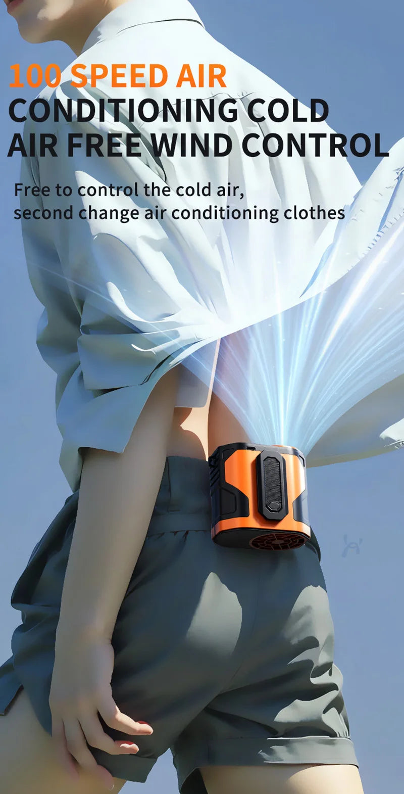 Waist-hanging Fan 100-level Adjustable Portable Waist-clip Outdoor Construction Site Cool Down USB Charging Mini Neck Fan