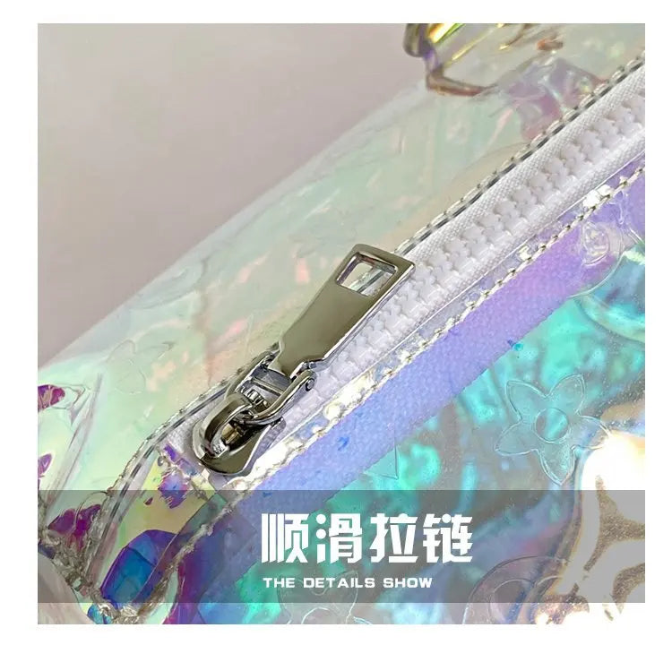 Colorful Bright Travel Bag Summer Women's Beach Handbag Leisure Fitness Swim Gym Bag Clear Jelly Portable Laser Transparent Tote