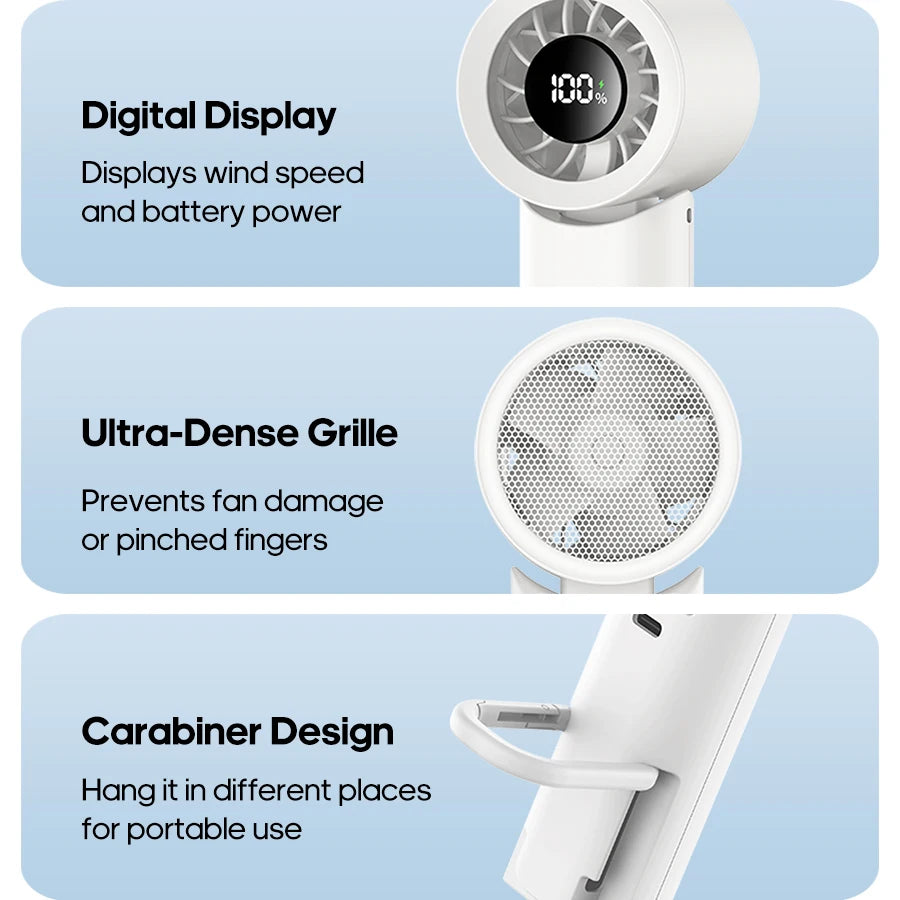 New Portable Foldable Handheld Fan 100 Speed with LED Digital Display 2000mAh Multi-angle Adjustable Turbo Fan for Home Outdoor