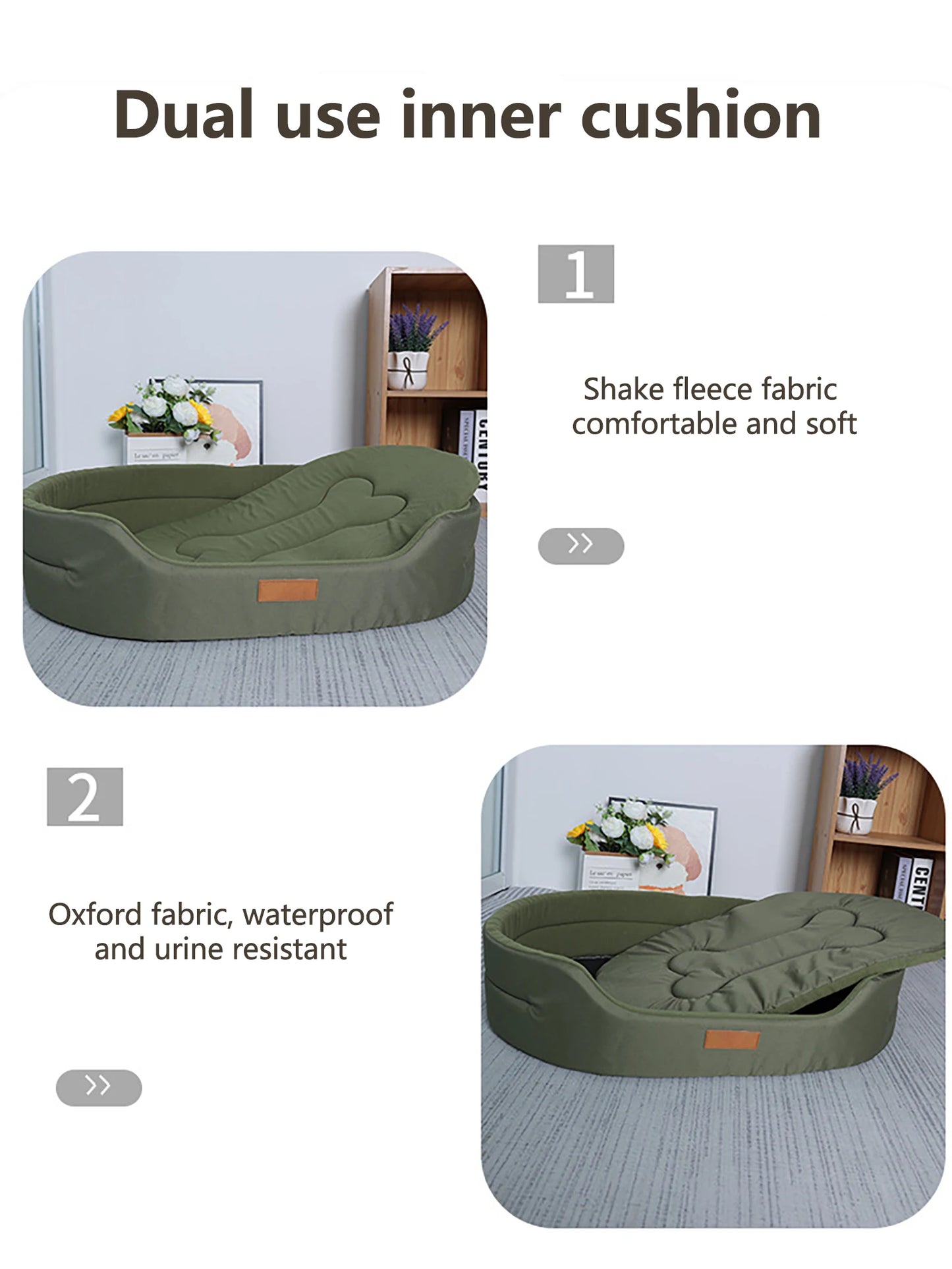 Polar Fleece Dog Bed Waterproof 600D Oxford Cloth and Winter Warm Polar Fleece Double Sided Available Suitable for All Seasons