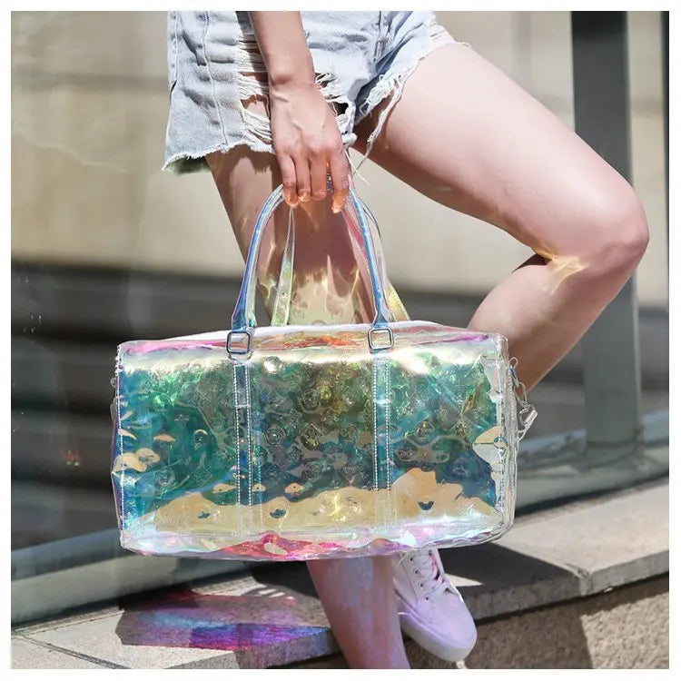 Colorful Bright Travel Bag Summer Women's Beach Handbag Leisure Fitness Swim Gym Bag Clear Jelly Portable Laser Transparent Tote