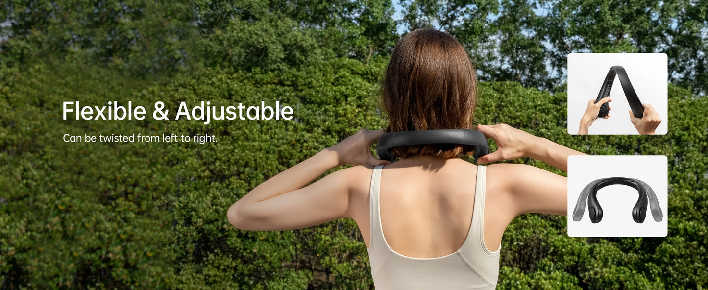 JISULIFE Portable Neck Fan,Hands-Free Bladeless, 5 Speeds,4000 mAh Rechargeable Battery,Twistable Operated Wearable Neckband Fan