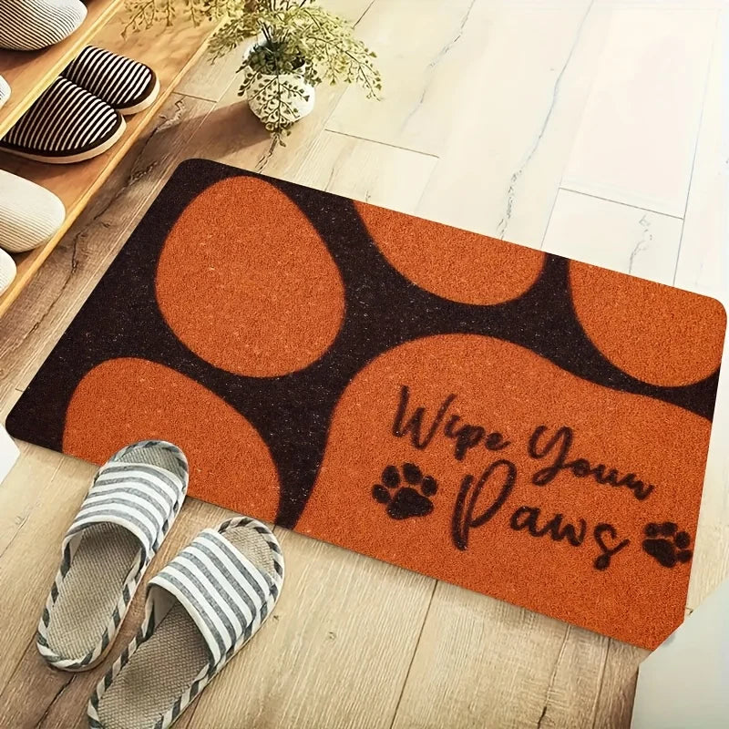 Orange and Black Dog Paw Print Pet Doormat Non-slip and Wear-Resistant "Wipe Paws" Floor Mats Suitable for Indoor and Outdoor