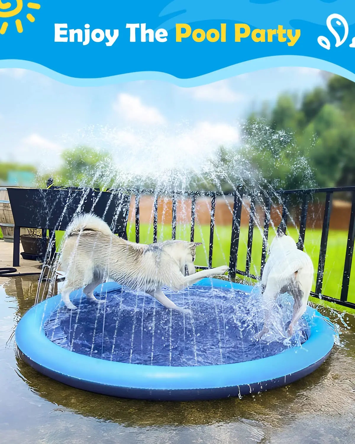 Dog Pool 59” Anti-Slip Dog Pools for Large Dogs 0.58 mm Thick Dog Splash Pool Summer Water Toy