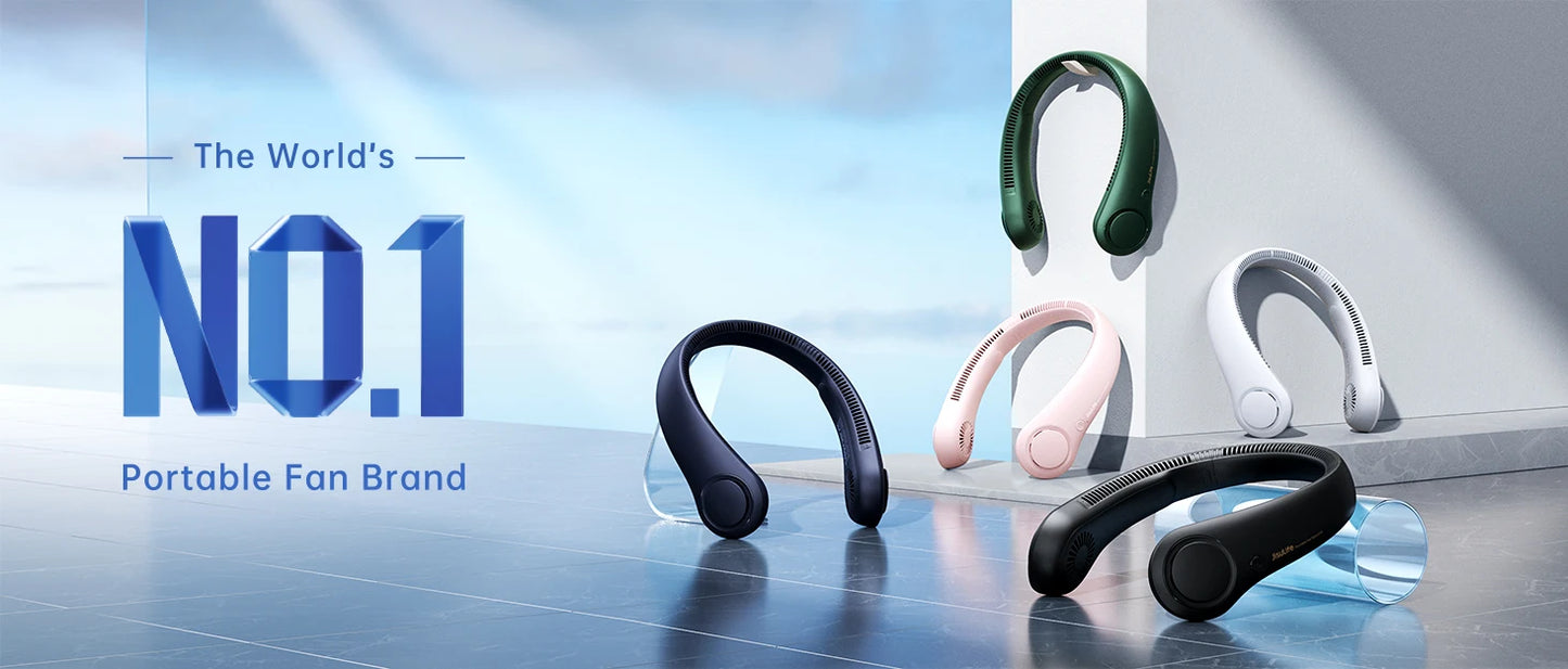 JISULIFE Portable Neck Fan,Hands-Free Bladeless, 5 Speeds,4000 mAh Rechargeable Battery,Twistable Operated Wearable Neckband Fan