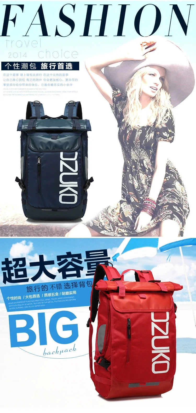 OZUKO Schoolbag for Teenager 15.6 inch Laptop Water Backpack 49*28*14 Men Student Backpacks Male Travel Mochila Fashion