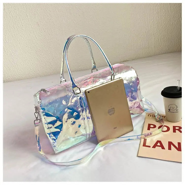 Colorful Bright Travel Bag Summer Women's Beach Handbag Leisure Fitness Swim Gym Bag Clear Jelly Portable Laser Transparent Tote