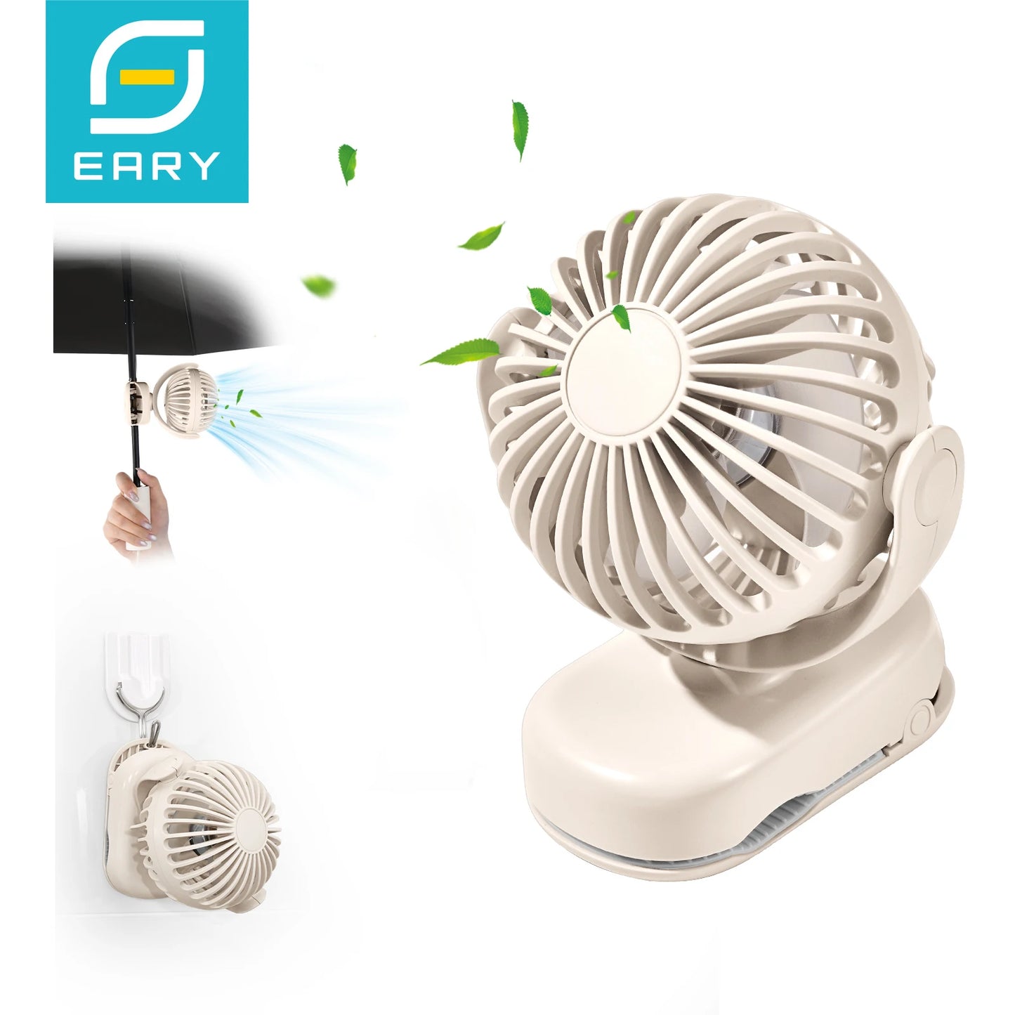Eary Portable Clip On Fan With 2000 mAh Battery 3 Speed Wind 360° Rotate Lightweight Quiet Fan Air Cooling Fan For Outdoor Home