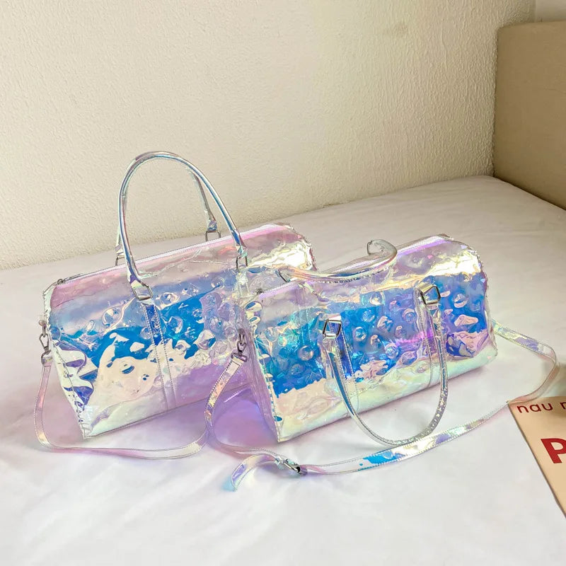 Colorful Bright Travel Bag Summer Women's Beach Handbag Leisure Fitness Swim Gym Bag Clear Jelly Portable Laser Transparent Tote