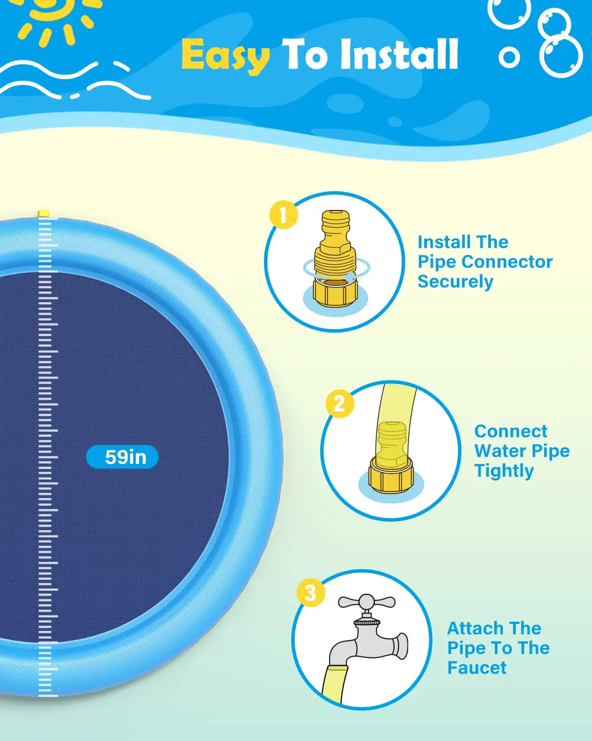 Dog Pool 59” Anti-Slip Dog Pools for Large Dogs 0.58 mm Thick Dog Splash Pool Summer Water Toy