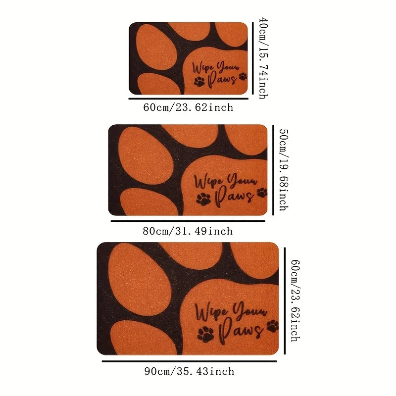 Orange and Black Dog Paw Print Pet Doormat Non-slip and Wear-Resistant "Wipe Paws" Floor Mats Suitable for Indoor and Outdoor