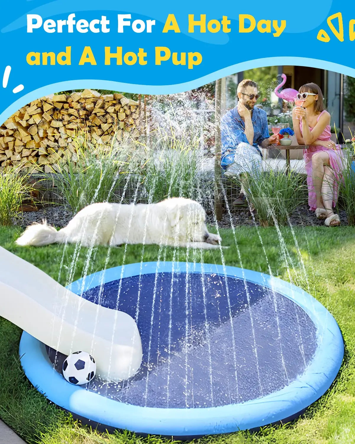 Dog Pool 59” Anti-Slip Dog Pools for Large Dogs 0.58 mm Thick Dog Splash Pool Summer Water Toy