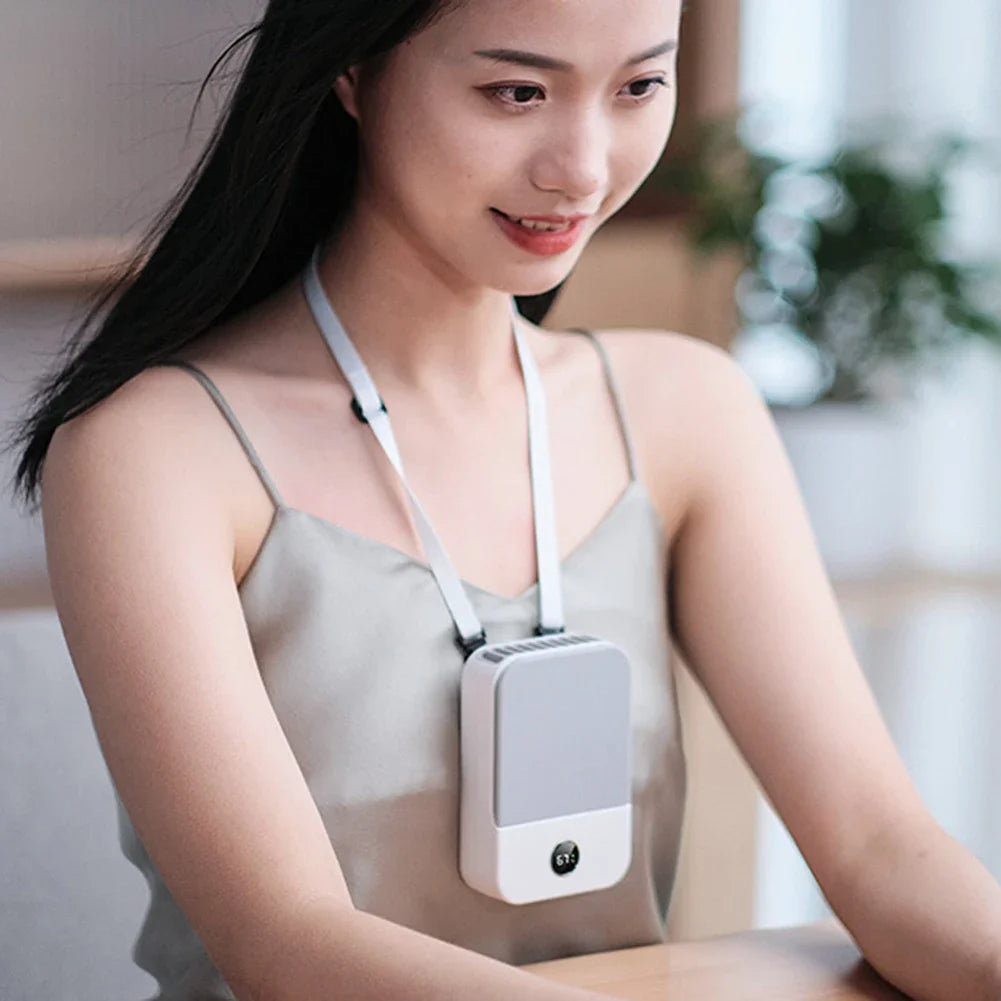 Portable USB Rechargeable 3 Speed Mute Personal Waist Clip on Summer Air Cooler Mini Digital Display Hanging Neck Fan