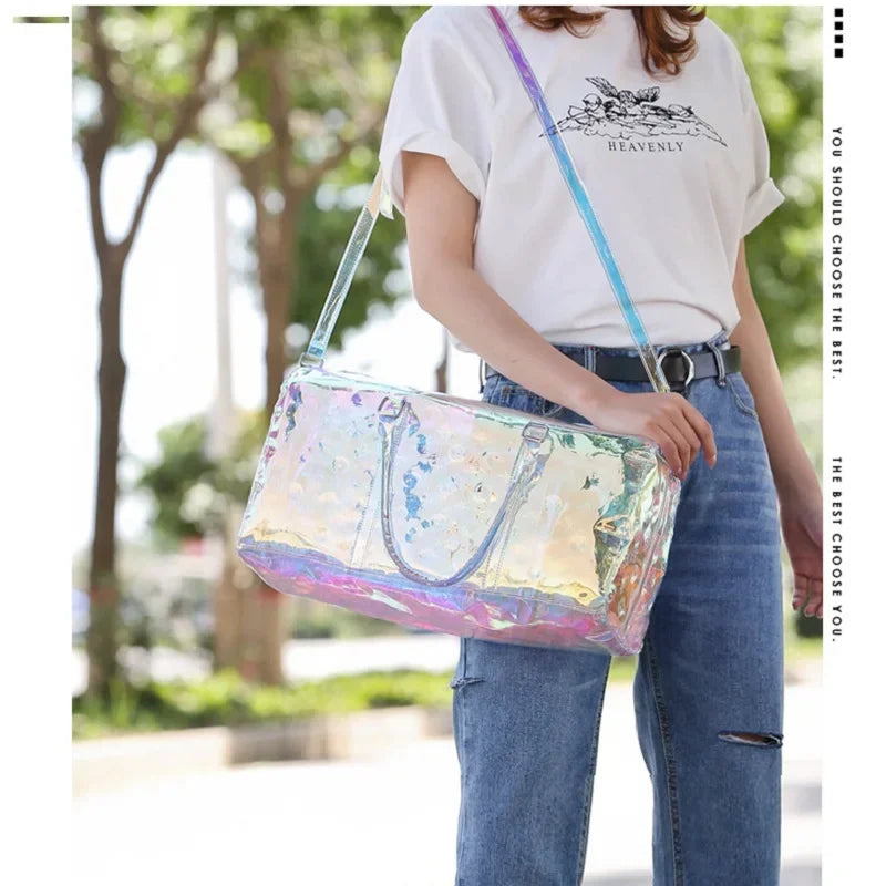 Colorful Bright Travel Bag Summer Women's Beach Handbag Leisure Fitness Swim Gym Bag Clear Jelly Portable Laser Transparent Tote