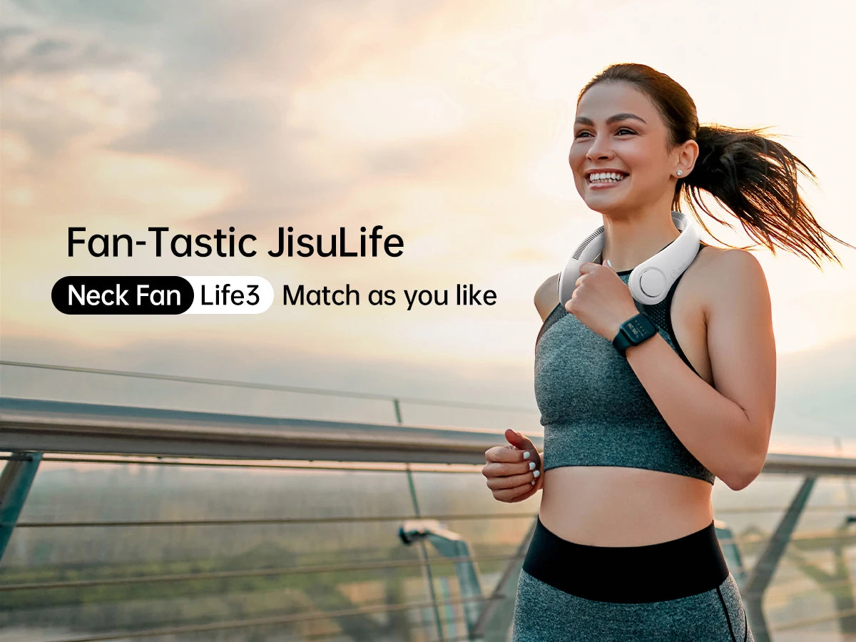 JISULIFE Portable Neck Fan, 4000 mAh Battery Rechargeable,5 Speeds Adjustable,Twistable Hands-Free Bladeless Neckband for Sports