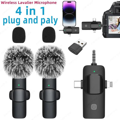 4 in 1 Wireless Lavalier Microphone 3.5Mm Intelligent Noise-Reducing Mic for Iphone Android SLR Camera Loudspeaker Speake Radio-ADS1502