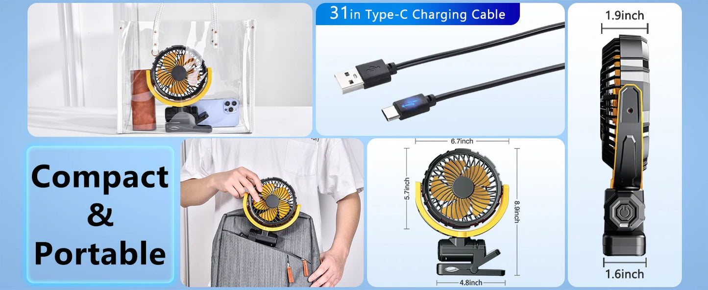Eary Portable Car Clip On Fan Battery Operated 3 Speed Wind 900 Rotate Quiet Small Air Cooling Fan For Desk Camping Stroller Fan
