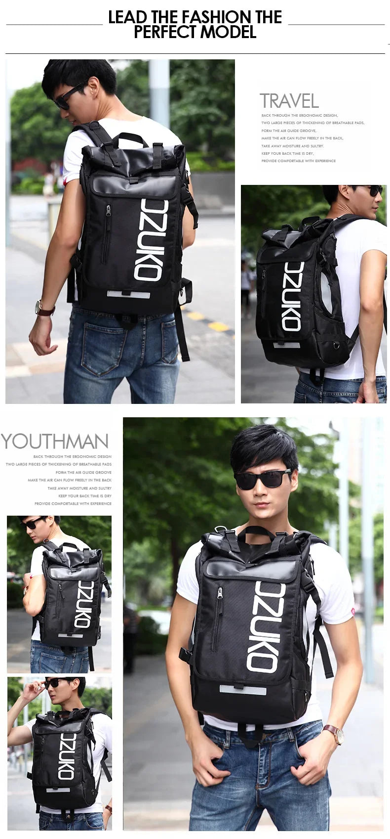 OZUKO Schoolbag for Teenager 15.6 inch Laptop Water Backpack 49*28*14 Men Student Backpacks Male Travel Mochila Fashion