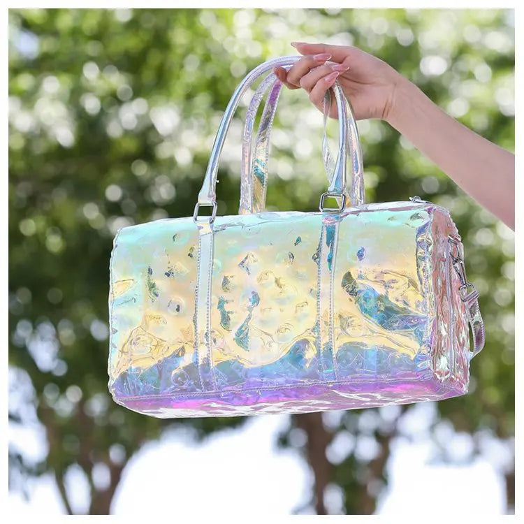 Colorful Bright Travel Bag Summer Women's Beach Handbag Leisure Fitness Swim Gym Bag Clear Jelly Portable Laser Transparent Tote