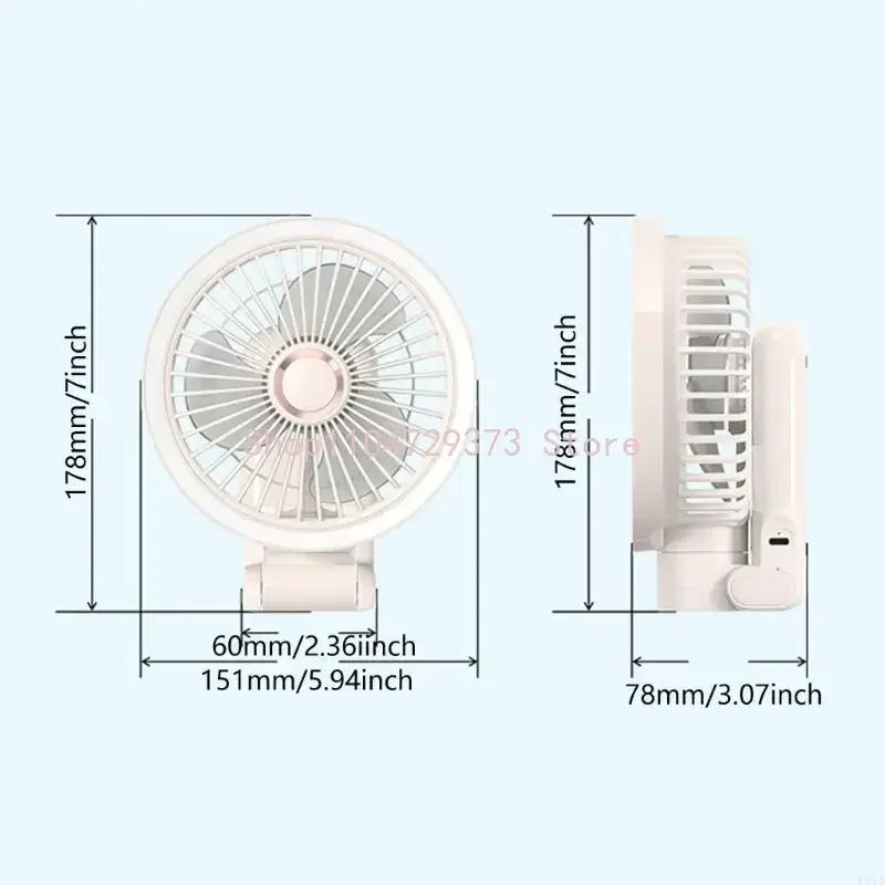 Rechargeable Clip On Fan USB Powered Foldable Cooling With LED Night Light 3 Speeds for Office Camping Adjustable Cooling Device