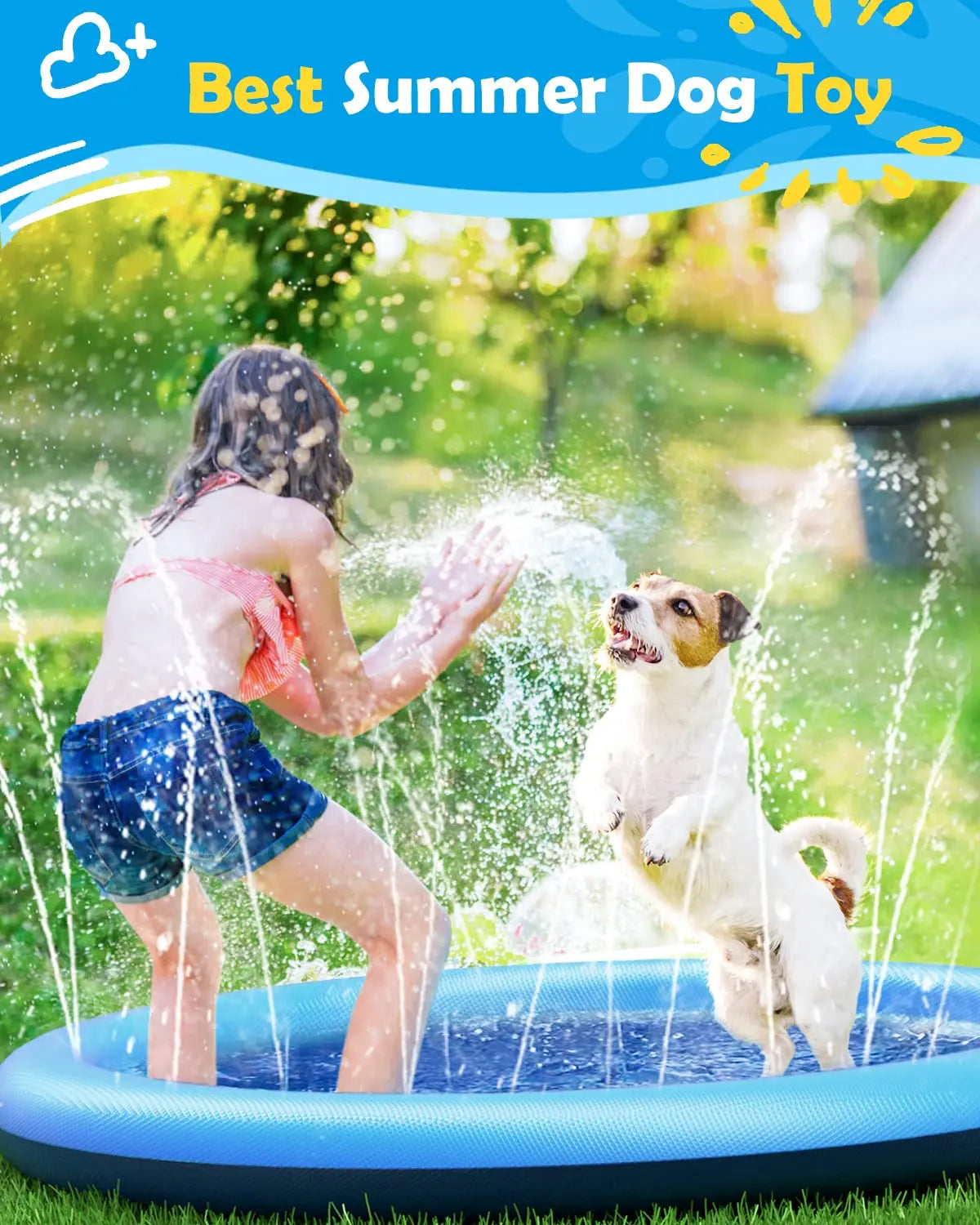 Dog Pool 59” Anti-Slip Dog Pools for Large Dogs 0.58 mm Thick Dog Splash Pool Summer Water Toy