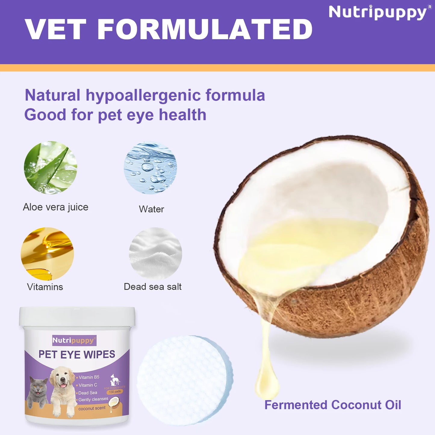 Pet Eye Cleaning Wipes for Dogs & Cats,Gentle Tear Stain Remover, Vitamins Formula | 130pcs Soft & Safe Eye Care